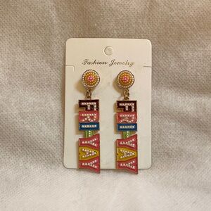 Colorful Beaded “Friyay” Dangle Earrings